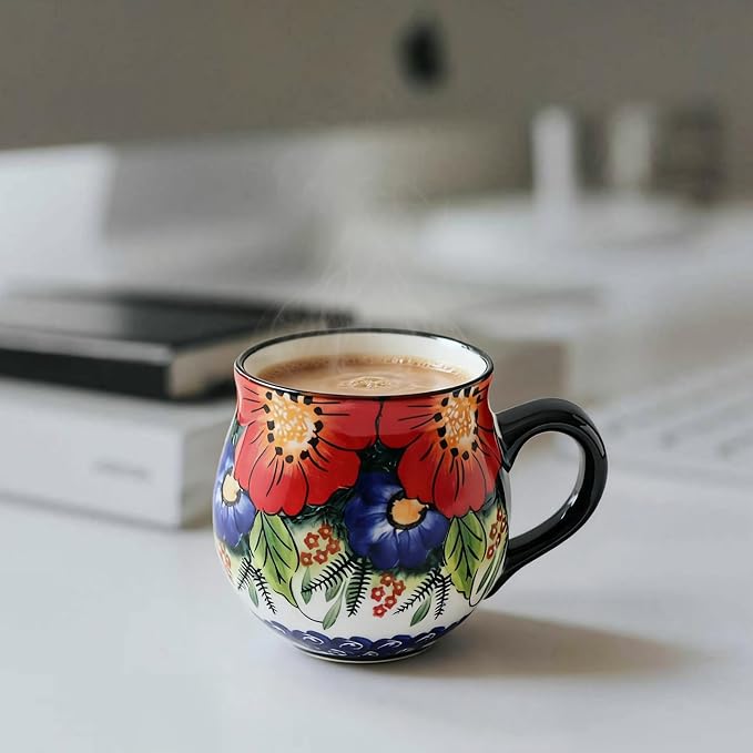 ALMA 12oz Handmade Floral Ceramic Coffee Cup | Microwave & Dishwasher Safe, Ideal for Morning Coffee Tea, Home Kitchen Dining Room Display, For Home Makers & Women - Image 3