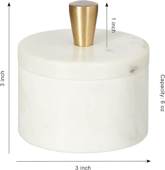 Queenza White Marble Salt Cellar with Lid and Brass Knob, 3 Inch Salt Box - Image 2
