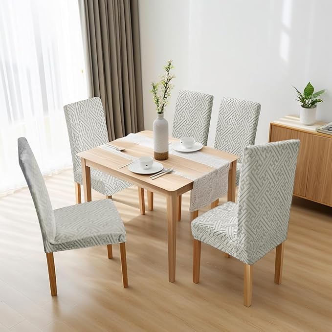 Chair Covers for Dining Chairs, Stretch Jacquard Dining Chair Silpcovers Set of 6, Cat Scratch Resistant Washable Dining Chair Covers, Removable Chair Protectors for Dining Room, Kitchen, Hotel - Image 8