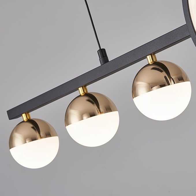 ORANOOR Modern LED Black Gold Chandelier, 39inch Dimmable LED Pendant Light | Linear Pendant Lights for Kitchen Island, 39in Globe Haning Pendant Chandelier Lighitng for Dining Room (2 Rings, 3000lm) ﻿ - Image 2
