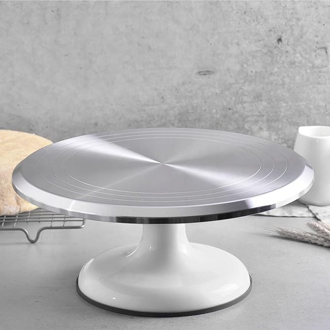 Fdit Cake Decorating Turntable, 10 Inch Silent Bearing Revolving Cake Stand Rounded Edges for Cake Decorating Supplies for Home (White)