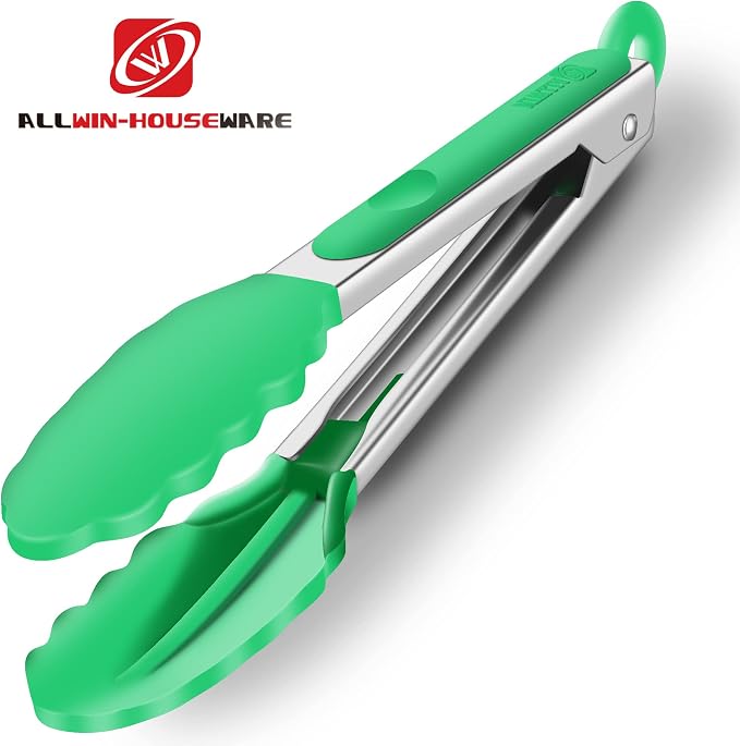 2 Pack Silicone Kitchen Tongs – 9" & 12" Set, Heat Resistant up to 500°F, Non‑Stick Cookware Safe, Wavy Silicone Tips, BPA Free, Locking Clip & Hanging Loop, Dark Green - Image 5