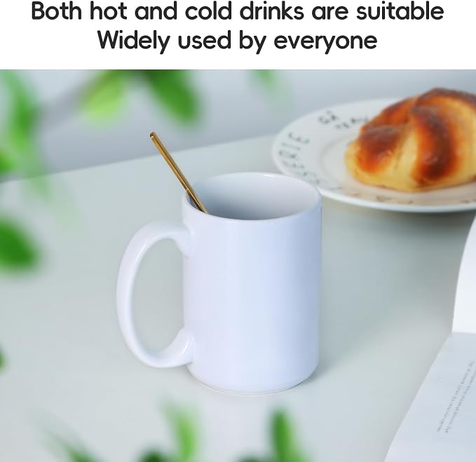 16 OZ Coffee Mug, Classic Blank Ceramic Cup with Large Handle for Tea Latte Cappuccino, White - Image 3