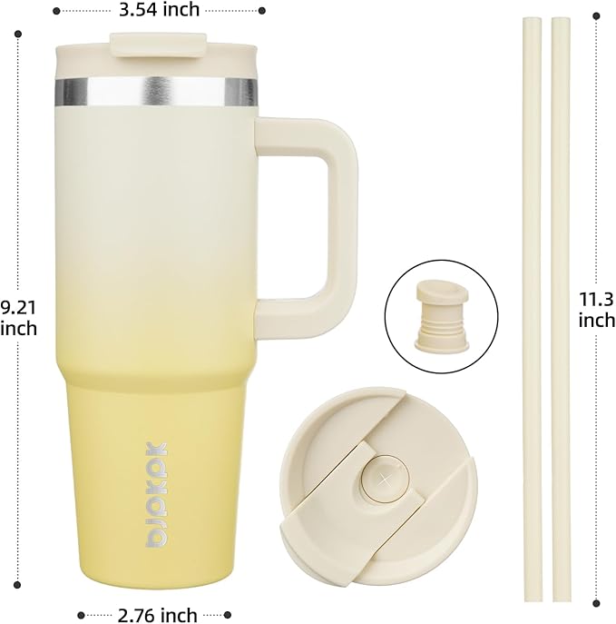 BJPKPK 30 oz Insulated Tumbler with Handle & Straw, Stainless Steel | Double Wall Vacuum Insulation, Leak Proof, BPA Free, Dishwasher Safe, Cupholder Friendly, Travel & Outdoor, Lemon - Image 3