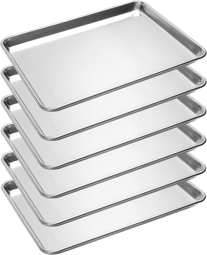 6 Pack Half Size Aluminum Baking Sheet Pan, 18 x 13 in | NSF, Aluminum Commercial Cookie Sheets, Non-Stick, Oven Safe Up to 500℉ by FSUON
