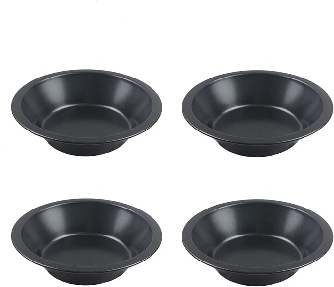 4-Pack 5 Inch Carbon Steel Tart Pans | 4-pack, 5-inch, Carbon steel, Nonstick, Round tart/pie, Even heating, Quiche/fruit pie/cake, Oil brush included by Unknown