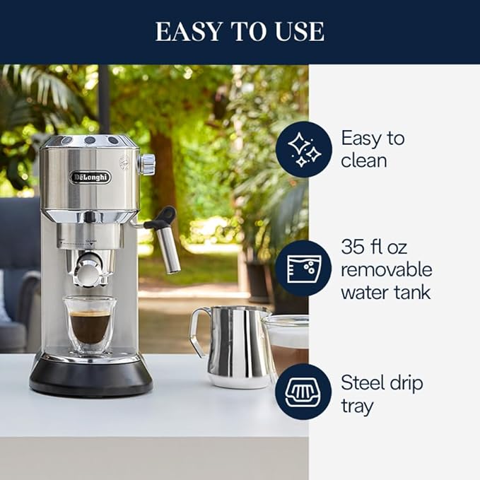 De'Longhi Dedica Espresso Machine, 15-Bar Pump, Frother, Stainless Steel | #1 Worldwide Espresso Machine Maker, Rapid Heat-Up, Frother, Compact Design, Easy to Clean - Image 3