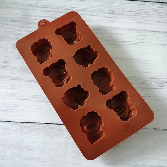 LeLehome Set of 2 Silicone Chocolate Molds, Non-Stick Animal Cake Muffin Candy Baking Mold Bakeware for Ice Cube, Soap, Candle, Jello, Lion, Hippo and Bear