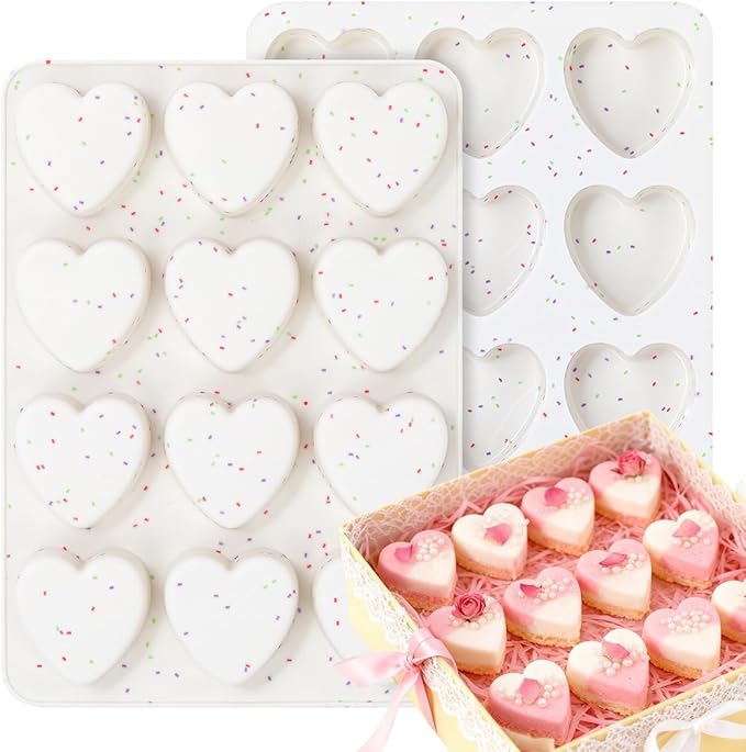 Valentine's Day Heart Silicone Molds Set of 2 Non Stick Food Grade Baking Molds for Chocolate Candy Soap Cake Decorating Perfect for Valentine's Day Gifts DIY Baking Enthusiasts