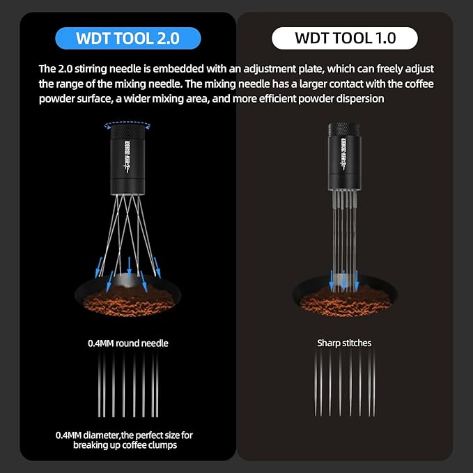 MHW-3BOMBER WDT Tool Espresso Distribution Tool with Magnetic Stand for Barista, Adjustable Range Coffee Needle Stirrer, 304 Stainless Steel 8 Needles 0.4mm with 6 Extra Needles, Black, T6126