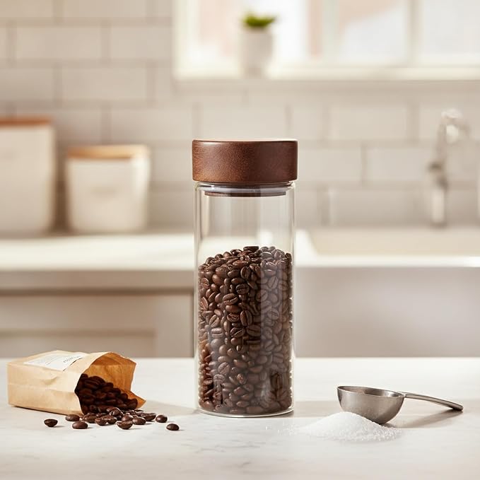 Glass Storage Jar with Acacia Wood Lid, Borosilicate Food Canister for Coffee Beans Tea Sugar Dry Pantry Staples (1 PC) - Image 2
