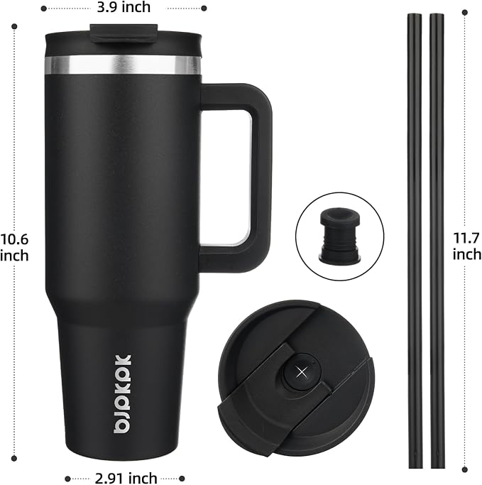 BJPKPK 40 oz Insulated Tumbler with Handle & Straw, Stainless Steel | Double Wall Vacuum Insulation, Leak Proof, BPA Free, Dishwasher Safe, Cupholder Friendly, Travel & Outdoor, Black - Image 3