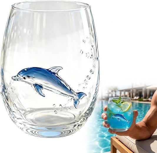 Artisanal Blue Ringed Octopus Glassware,3D Ocean Octopus Drinking Glass,Gift for Ocean Lovers (Dolphin) by Unknown