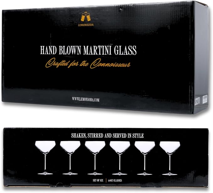 LEMONSODA Hand Blown Nick & Nora Crystal Martini Glasses, Set of 6 | Glassware for Manhattan, Cosmopolitan, Espresso Martini, Lemon Drop & Dirty Martini, Inspired by 1930s Cocktail Culture - Image 6
