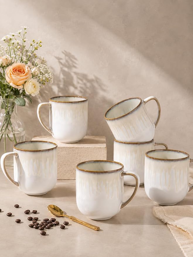LERATIO 12OZ Ceramic Coffee Mugs Set of 6, Large Porcelain Coffee Cups With Large Handle For Latte,Cappuccino,Milk,Cocoa,|Dishwasher&Microwave Safe Mug Sets,Ideal for Man,Woman,Dad, Mom by LeRatio