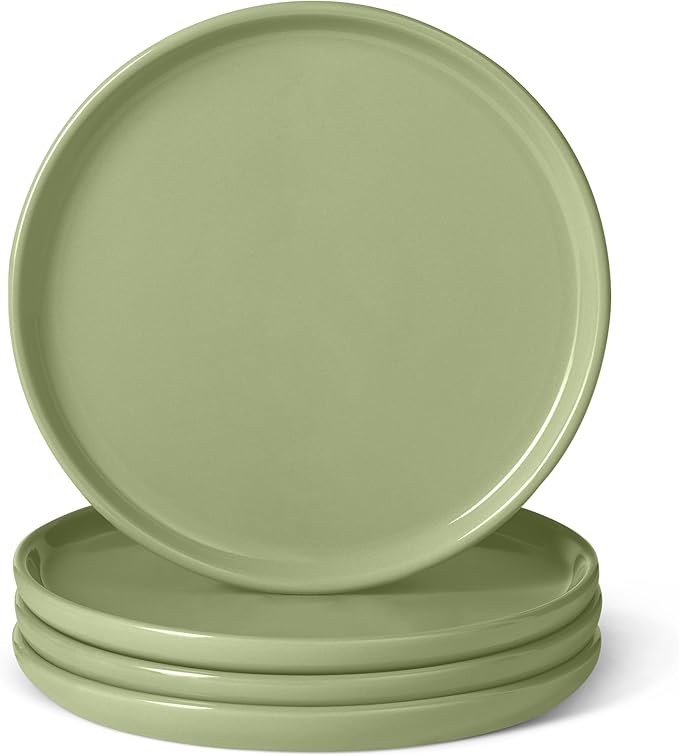 Amazon Basics Glazed Stoneware Appetizer Plates, Ceramic 4-Piece Set, Microwave and Dishwasher-Safe, 6.7 in., Olive by AmazonBasics