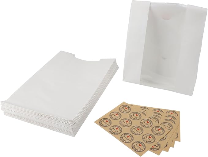 50PCS Bread Bag Kraft Paper Transparent Window Baked Food Packaging Storage Bag with 60PCS Thank You Stickers for Homemade Bread, Cake, Snacks, Coffee Beans, Popcorn, etc (White) - Image 3