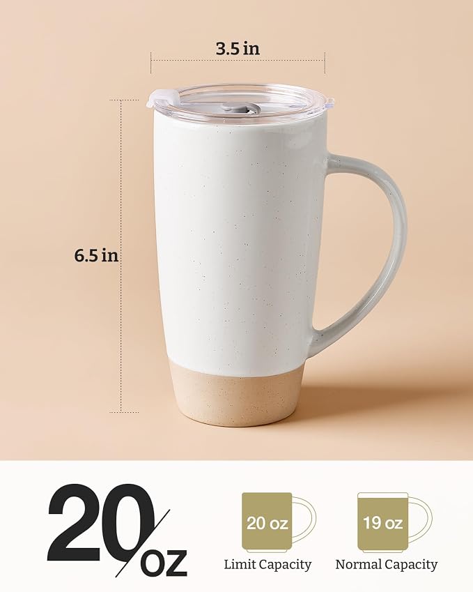 famiware Milkyway Coffee Mugs, 20oz Large Coffee Mug, Ceramic Mug Set of 4 with Lid, Cup Set with Handle for Latte, Tea, Cocoa, Milk, Home & Office, White and Cinnamon Brown - Image 3