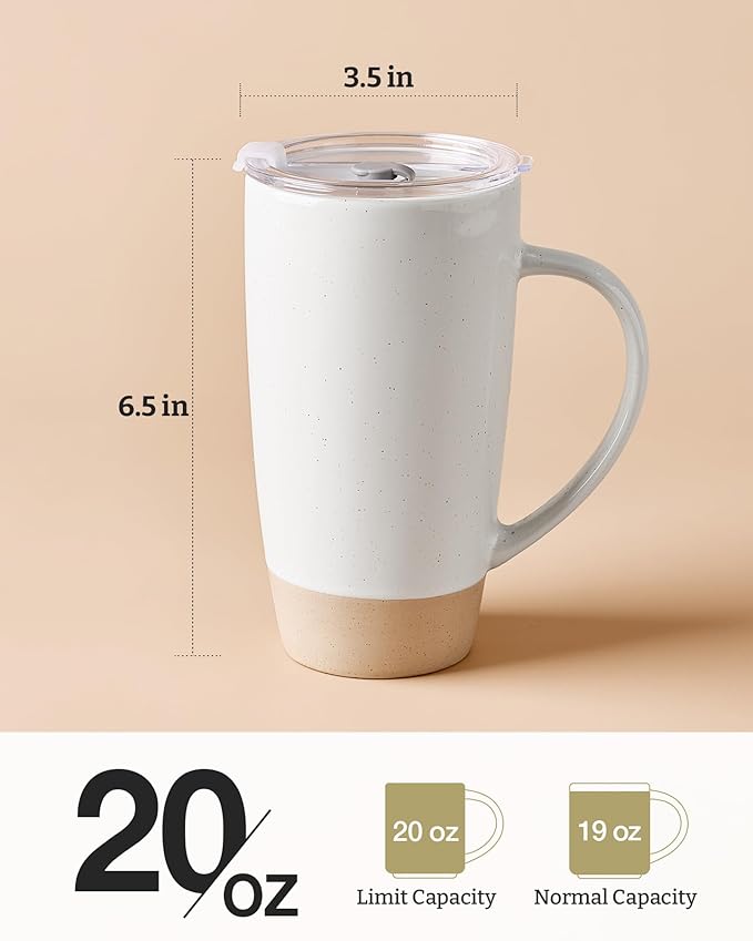 famiware Milkyway Coffee Mugs, 20oz Large Coffee Mug, Ceramic Mug Set of 4 with Lid, Cup Set with Handle for Latte, Tea, Cocoa, Milk, Home & Office, Multi-color - Image 3