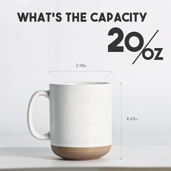 harebe 20 OZ Large Coffee Mug, Ceramic Tea Cup for Office and Home, Big Capacity with Handle, Microwave & Dishwasher Safe Cups for Men Women Mug Lovers, White - Image 2