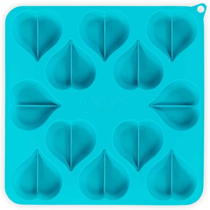 Messy Mutts Silicone Bake & Freeze Treat Making Mold | 2 Pack | 12 Heart Shaped 1 oz Molds | 9" x 9" Tray | Dishwasher, Freezer, Oven Safe | Blue/Watermelon