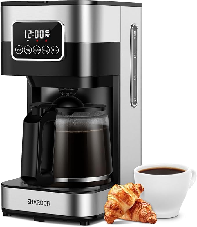 SHARDOR 10-Cup Programmable Coffee Maker, Regular & Strong Brew Drip Coffee Machine for Home and Office, Auto Shut Off, Permanent Filter, Silver by Shardor