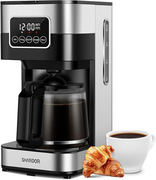 SHARDOR 10-Cup Programmable Coffee Maker, Regular & Strong Brew Drip Coffee Machine for Home and Office, Auto Shut Off, Permanent Filter, Silver by Shardor