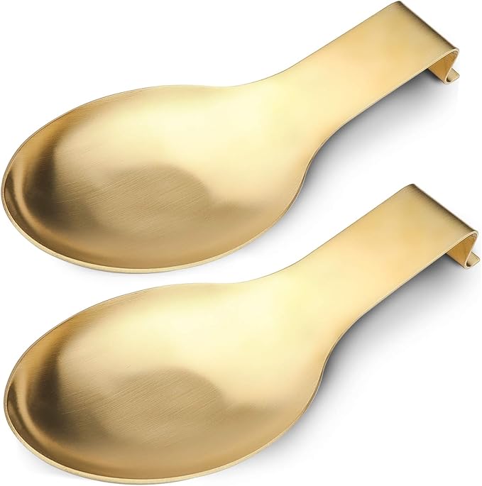 VanlonPro Stainless Steel Spoon Rest, Spatula Ladle Holder, Stainless Steel Utensil Spoon Rest Holder, Brushed Finish, Dishwasher Safe 9.8 x 3.7 Inch (Gold 2PCS) by VanlonPro