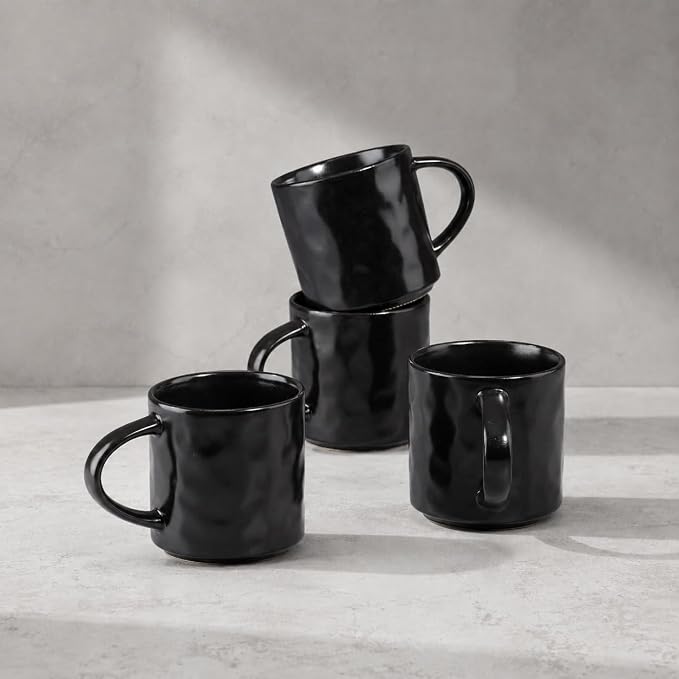 HaWare Coffee Mugs Set of 4, 14 Ounce, Matte Black | Stoneware Latte Cups With Handle, For Man, Woman, Dad, Mom, Drinking Cups for Cappuccino/Cocoa/Milk by HaWare
