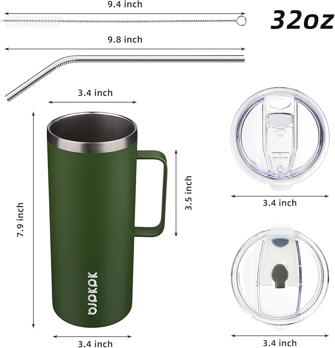 BJPKPK 32oz Insulated Coffee Mug with Handle, Stainless Steel Travel Mug | Keeps Drinks Hot & Cold, Double Wall Vacuum, 2 Lids Included, BPA-Free Coffee Tumbler for Home, Office & Travel - Image 5