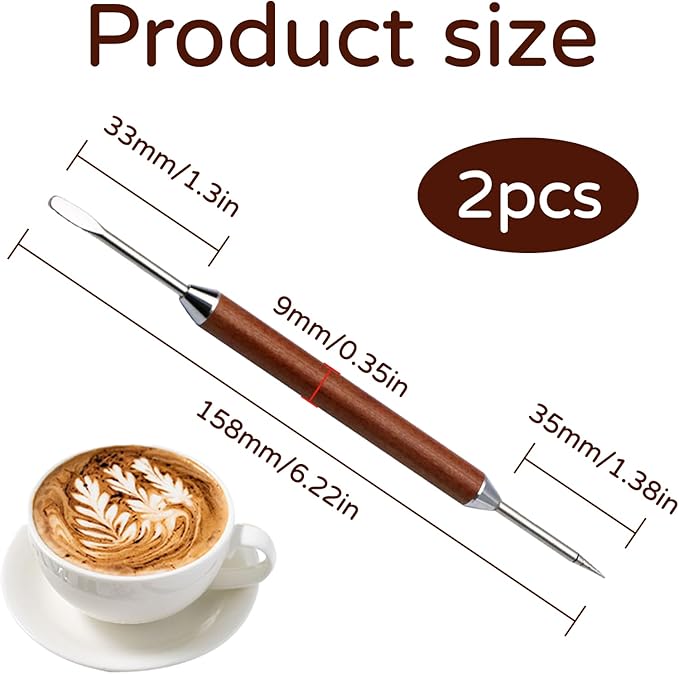 2 Pcs Latte Art Pen,Latte Art,Latte Pen,Barista Tools,Latte Art Tools,Stainless Steel Coffee Drawing Tool With Wood Handle,Barista Espresso Coffee Latte Art Tools Accessories