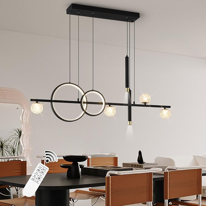 ORANOOR Modern LED Pendant Lights, Dimmable 47inch Linear LED Chandelier | Upgraded Black & Gold Dining Room Hanging Light Fixtures Kitchen Island Globe Pendant Lighting for Dining Table (4200lm) - Image 9