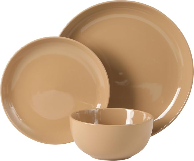 Gibson Home Rockaway 12 Piece Plates and Bowls Matte Outside/Shiny Inside Glaze Service for 4 Dinnerware Set - Assorted Color (Cream, Blue, Beige, Brown) - Dishwasher and Microwave Safe - Image 7