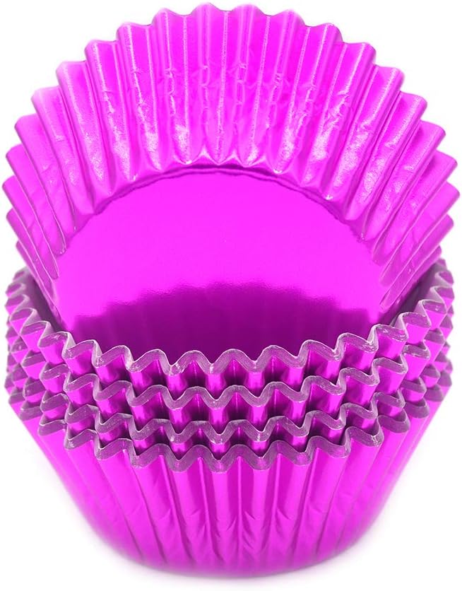 Standard Hot Pink Foil Cupcake Liners Muffin Baking Cups for Party and More, 100-Count by Mombake