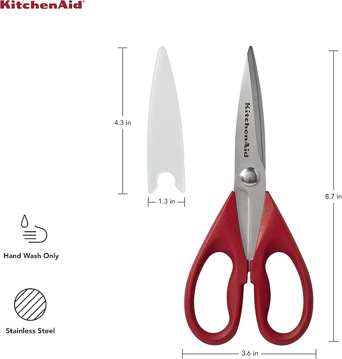 KitchenAid All Purpose Kitchen Shears with Protective Sheath Durable Stainless Steel Scissors, Dishwasher Safe, Soft Grip Comfort Handle, 8.72 Inch, Red - Image 2
