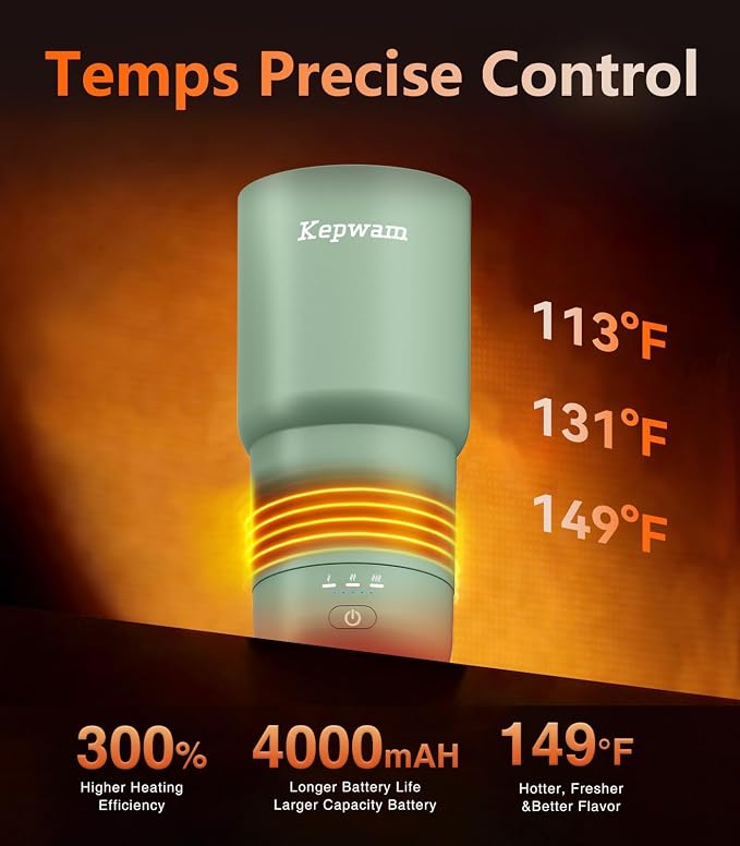 Kepwam Heated Coffee Mug Rechargeable T3, 20oz Self-Heating Travel Mug for Coffee with 1℉ Precise Temperature Control & App, Portable Cup Warmer for Outdoor & Car (Fits Cup Holders) - Image 2