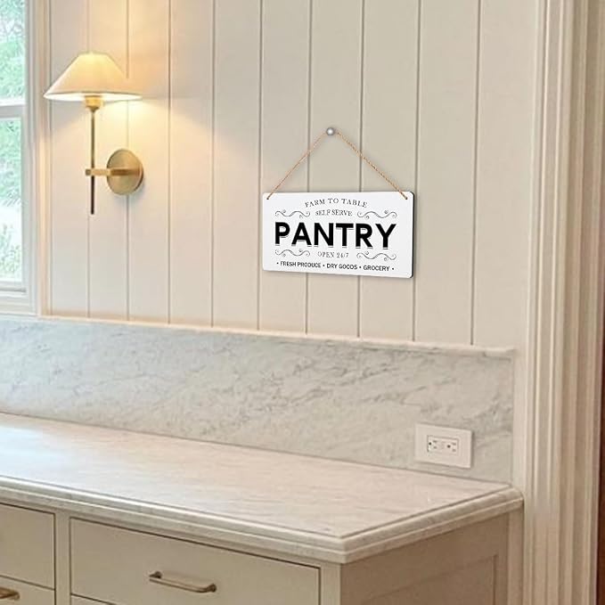 Pantry Sign Rustic Wall Art Print Wooden Signs Funny Home Decor Vintage Poster Retro Hanging Plaque for Farmhouse Kitchen Cafe Bar Grocery Coffee Corner 10x5 Inch (White) - Image 5