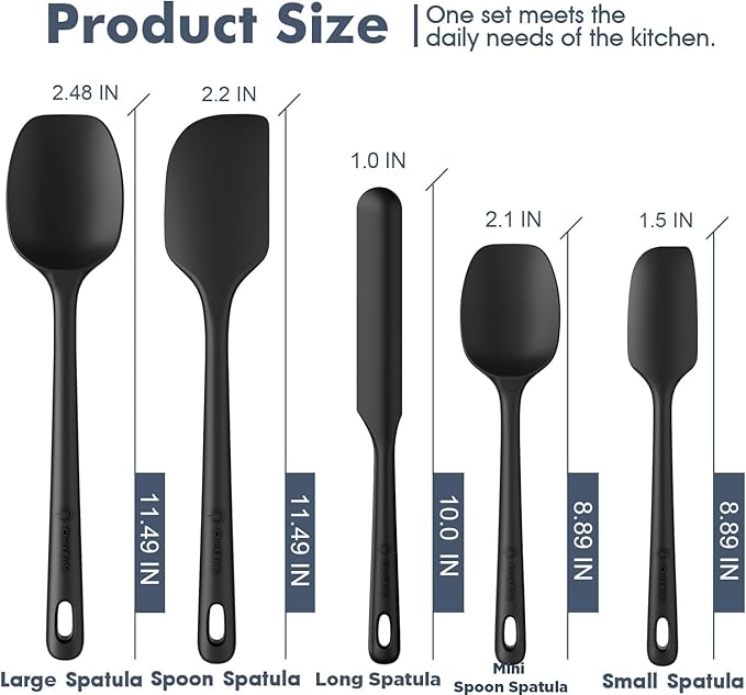 ChefAide 5 Pieces Silicone Spatula Set, Food Grade Rubber Spatula, Upgrade Strong Handle with Ergonomic Grip, Heat Resistant Up to 600°F for Nonstick Cookware, Cooking - Image 2