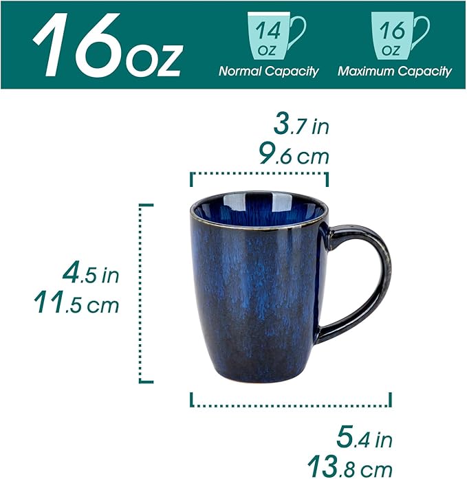 vancasso STARRY Ceramic Coffee Mug Set of 6, 16 Oz Tea Cups with Handle for Latte, Tea, Cappuccino, Milk, Cocoa, Microwave&Dishwasher Safe, Blue - Image 2