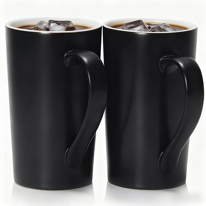 20 OZ Large Diner Coffee Mugs,Tall Beer Cups,Matte Black Couple's Cups with Handle,Oversized Cylindrical Design Modern Ceramic Tea Cup for Dad Mom Friends Gift.Set of 2 - Image 9