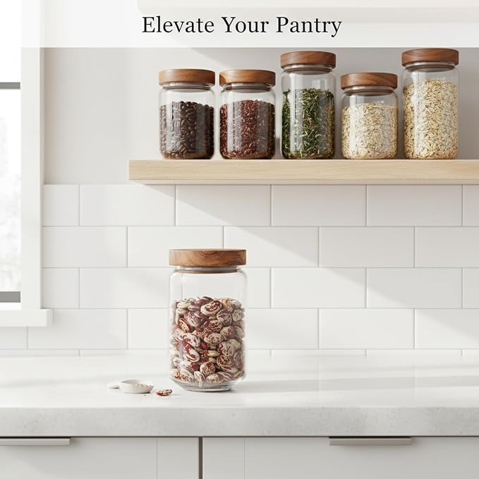 Clear Glass Storage Jar with Natural Acacia Wood Lid for Pantry Organization - Image 2