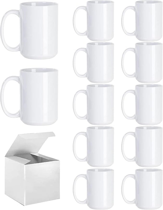 ABBSH Sublimation Coffee mugs, 15 oz White Coffee Mugs Tazas Para Sublimacion Cups With Box for Coffee, Soup, Tea, Milk, Latte, Hot Cocoa Set of 12 by ABBSH