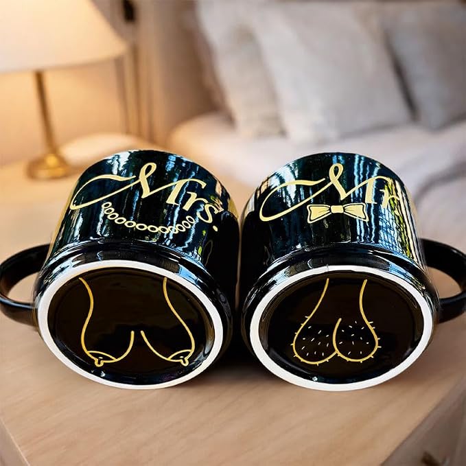 Mr and Mrs Mug Set, Mr Mrs Wedding Gift for Couples, 17 Oz Funny Couple Coffee Mug with Hidden Bottom Design, Newlywed Gift, Bride Groom Present, Anniversary Engagement Gift, His and Hers Mug by DongNaiWin