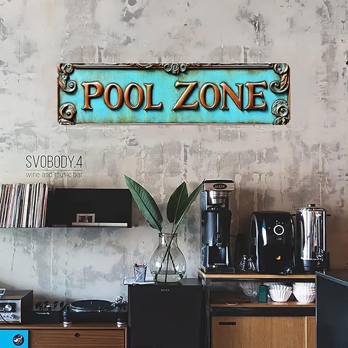 Bar Sign Bar Gifts Vintage Metal Wall Decor Sign"POOL ZONE" Street Sign Funny Man Cave Decor Accessories for Home, Bar, Bathroom, Bedroom Unique Retro Tin Signs for Outdoor 4 X 16 inches - Image 3