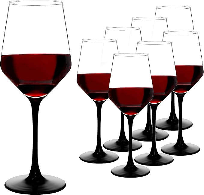 YANGNAY Wine Glasses with Black Stem & Base, Set of 8, 17 Oz Wine Glasses for Red Wine, Unique Gifts for Wine Lovers, Dishwasher Safe by YANGNAY
