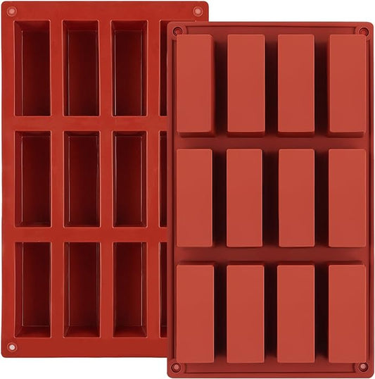 JOERSH 2pcs Granola Bar Mold Rectangle Silicone Candy Bar Mold Deep for Baking Chocolate Energy Bars/Protein/Nutrition/Cereal Bars/Cheesecake/12-Cavity Butter Mould