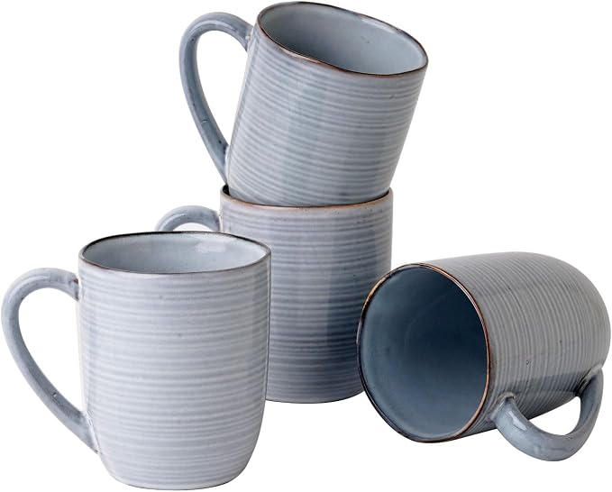 famiware Tempus Coffee Mugs Set of 4, 14 oz Coffee Cup Set, Stoneware Mugs with Handle for Coffee, Tea, Cocoa, Milk, Cappuccino, Microwave Safe - Pearl Blue by Famiware