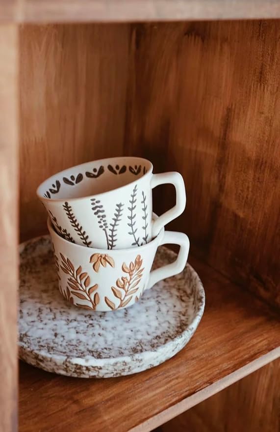 Handmade 12oz Coffee Mugs, Ceramic Coffee Mugs with Leaves Patterns for Man, Woman Modern Coffee Mug for Latte Cappuccino Cocoa, Dishwasher Microwave Safe, Stoneware Cup, Special Gifts, Lavender - Image 5