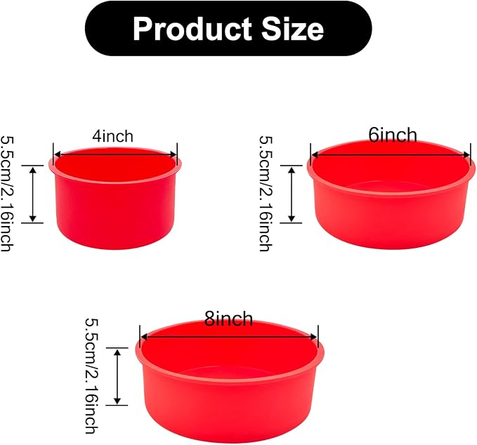 KWAGOCAR 3 Pieces Silicone Cake Pans Round Silicone Molds for Baking Quick Release Bakeware Pans Kitchen Non-Stick Reusable Cake Pan for Baking Layer Cake Cheese Chiffon Cake (4 Inch, 6 Inch, 8 Inch) - Image 2