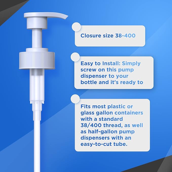 Gallon Pump Dispenser for Glass Jugs or Plastic Bottles - Compatible with Listerine Pump 1-1.5L Bottle Heavy-Duty Commercial Grade for Syrup, Soap, Condiments, Detergent - Pack of 4 White Pumps
